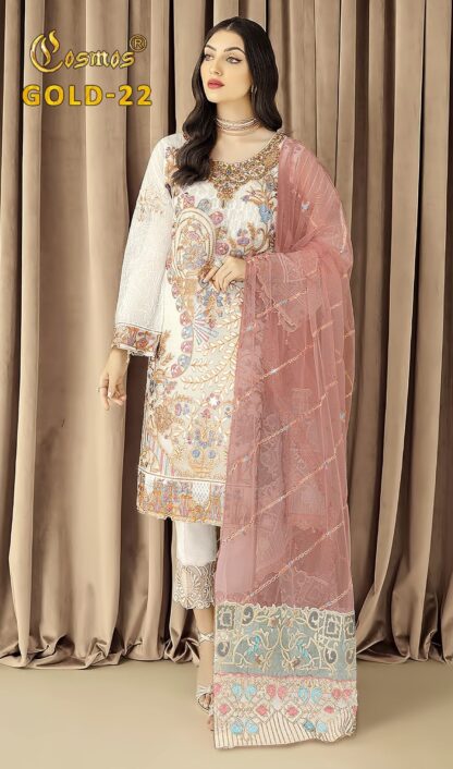 COSMOS GOLD 22 WHITE PAKISTANI SUITS WHOLESALER SURAT