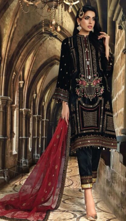 Top:- VELVET EMBROIDERED Dupatta:- NET HEAVY EMBROIDERED Bottom:- SANTOON