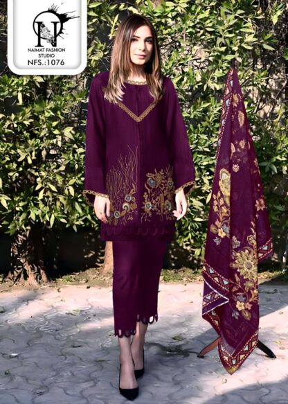 NAIMAT FASHION STUDIO NFS 1076 WINE PAKISTANI KURTI ONLINE SUPPLIER