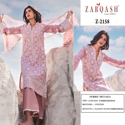 ZARQASH Z 2158 LAWNKARI VOL 24 PINK PAKISTANI SUITS