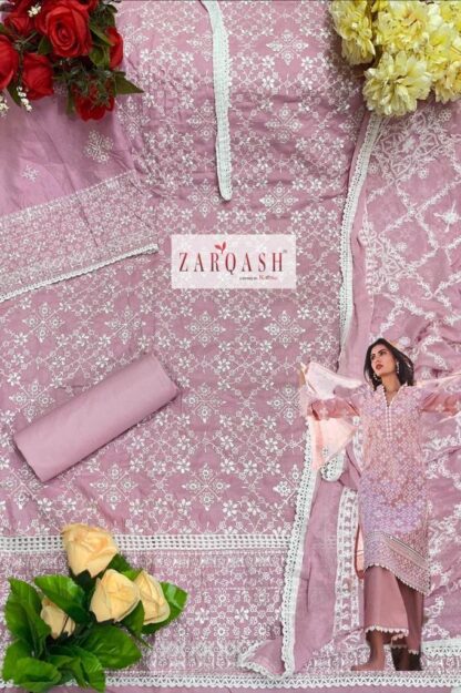 ZARQASH Z 2158 LAWNKARI VOL 24 PINK PAKISTANI SUITS