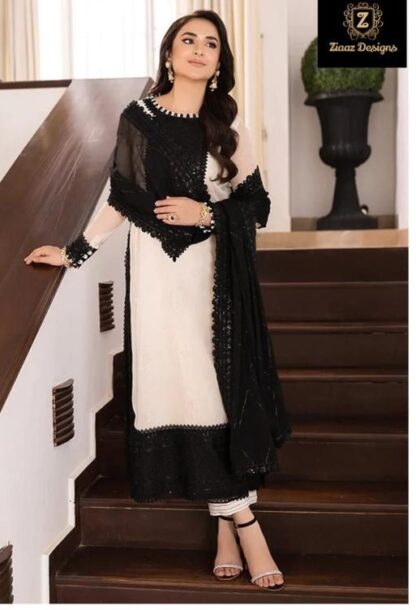 ZIAAZ DESIGNS 347 BLACK AND WHITE PAKISTANI SUITS