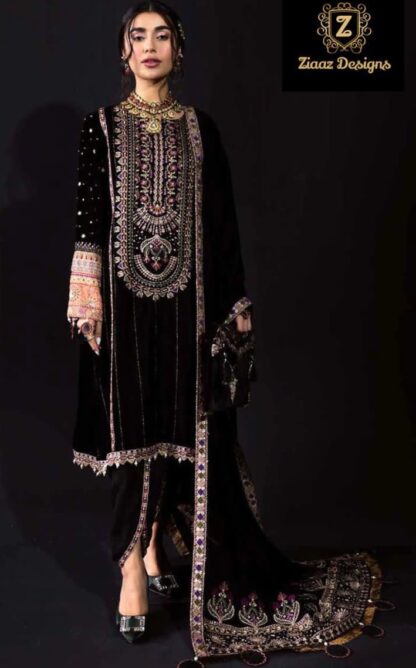 ZIAAZ DESIGNS 353 BLACK VELVET PAKISTANI SUITS AT WHOLESALE PRICE