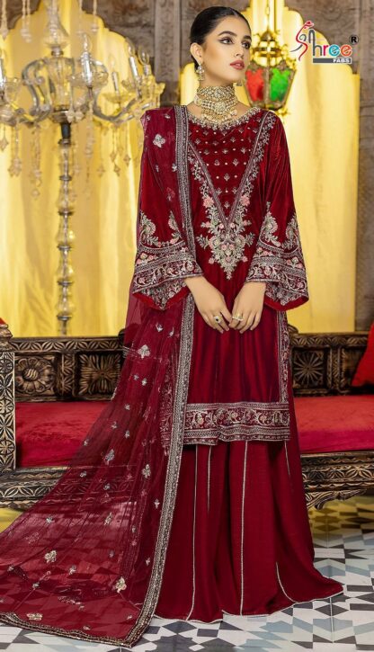 SHREE FABS S 932 B DESIGNER VELVET SUITS AT BEST PRICE