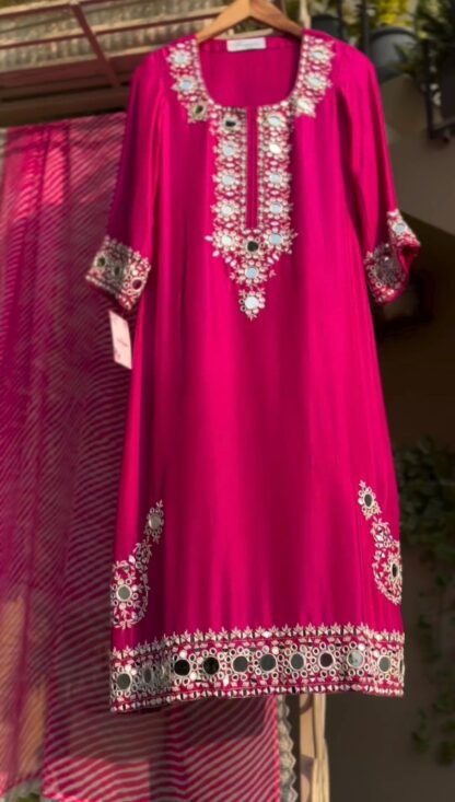 THE LIBAS PINK MIRROR WORK TOP AND PANT WITH DUPATTA