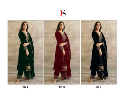 DEEPSY SUITS 105 A TO 105 C PAKISTANI VELVET SUITS LATEST COLLECTION