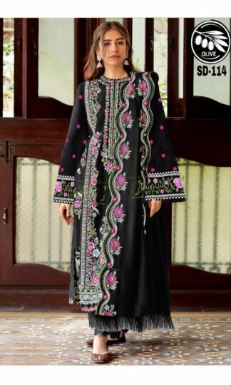 OLIVE SD 114 BLACK PAKISTANI SUITS IN SINGLE PIECEOLIVE SD 114 BLACK PAKISTANI SUITS IN SINGLE PIECE