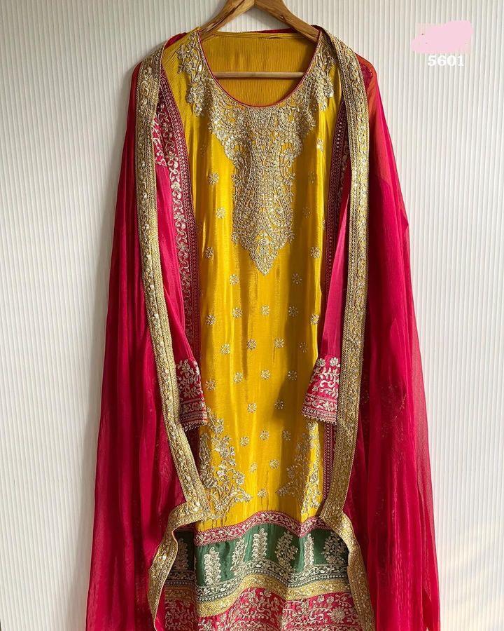 Party dress Pakistani in mustard color # P2207 | Pakistani dresses,  Designer party wear dresses, Party wear dresses