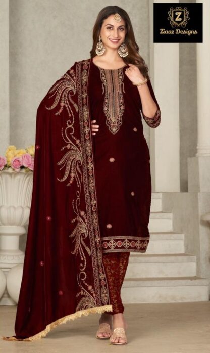 ZIAAZ DESIGNS 396 D MAROON SHED PAKISTANI SUITS MANUFACTURER