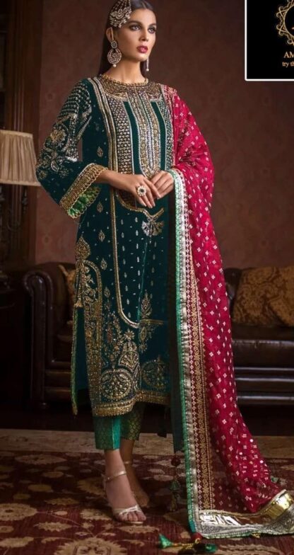 AMENA B 111 VELVET PAKISTANI SUITS LATEST COLLECTION (1)