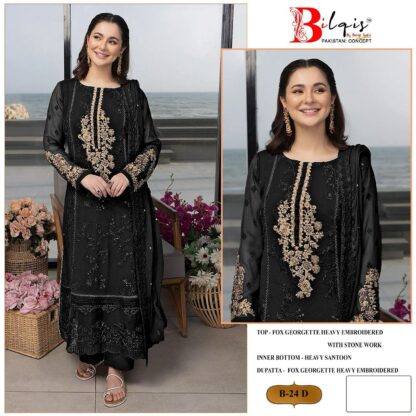 BILQISTM B 24 D FOX GEORGETTE HEAVY EMBROIDERED WHOLESALE SUITS ONLINE