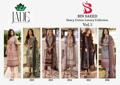 JADE BIN SAEED HEAVY COTTON LUXURY COLLECTION VOL 3 PAKISTANI SUITS