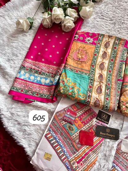 ZIAAZ DESIGN 605 PURE MASLIN DESIGNER PAKISTANI SUITS WITH PRICE