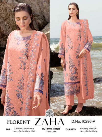 ZAHA FLORENT 10296 PURE CAMBRIC COTTON PAKISTANI SUITS ONLINE