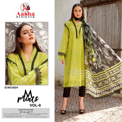 AASHA DESIGNER M PRINTS VOL-6 1024 PAKISTANI SUITS IN SINGLE PIECE