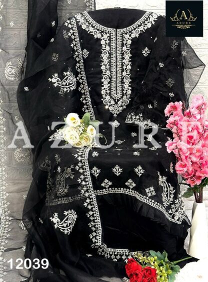 AZURE 12039 BLACK PAKISTANI SUITS IN SINGLE PIECE