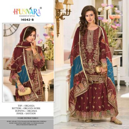 HUSNARA 14042 B ORGANZA PAKISTANI SUITS ONLINE