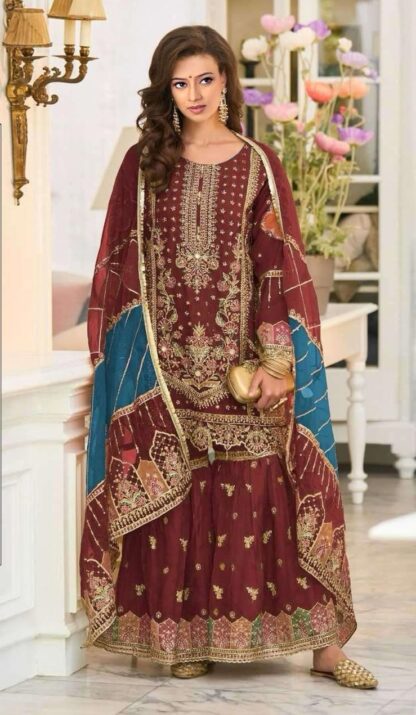 HUSNARA 14042 B ORGANZA PAKISTANI SUITS ONLINE