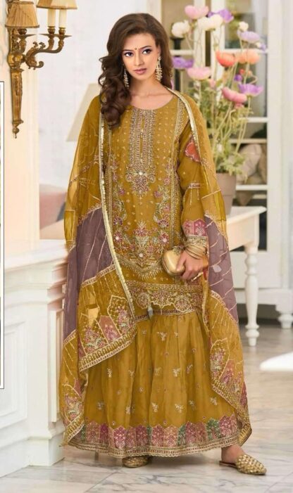 HUSNARA 14042 D ORGANZA PAKISTANI SUITS IN SINGLE PIECE