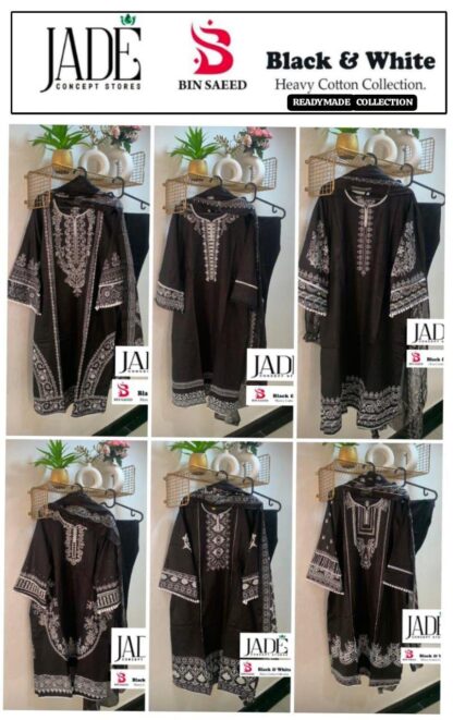 JADE BIN SAEED BLACK & WHITE COTTON LAWN READYMADE KURTI CATALOGUE