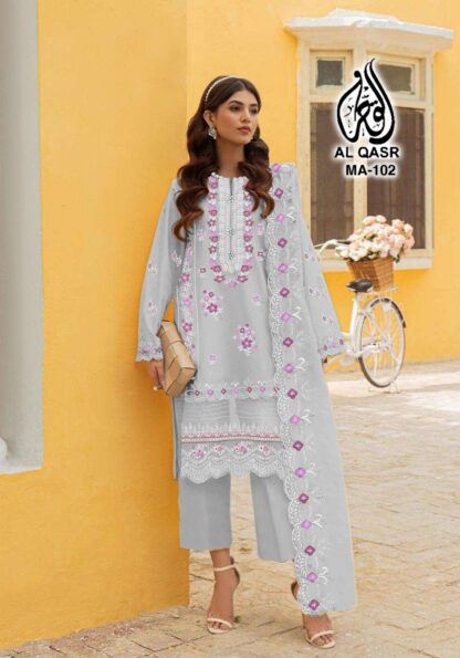 AL QASR MA 102 GREY READYMADE SINGLE PAKISTANI KURTI ONLINE