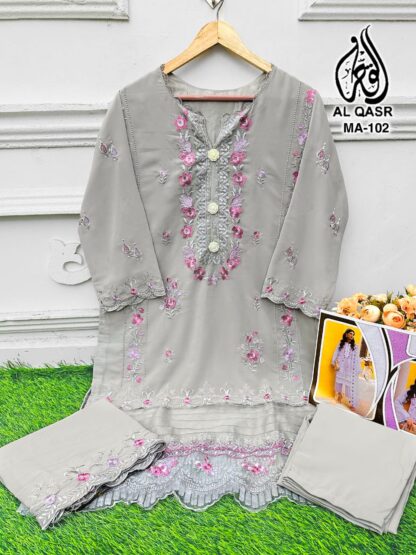 AL QASR MA 102 GREY READYMADE SINGLE PAKISTANI KURTI ONLINE