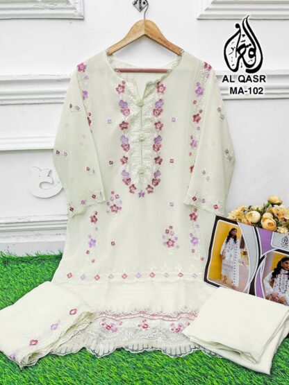 AL QASR MA 102 WHITE READYMADE DESIGNER READYMADE PAKISTANI KURTI