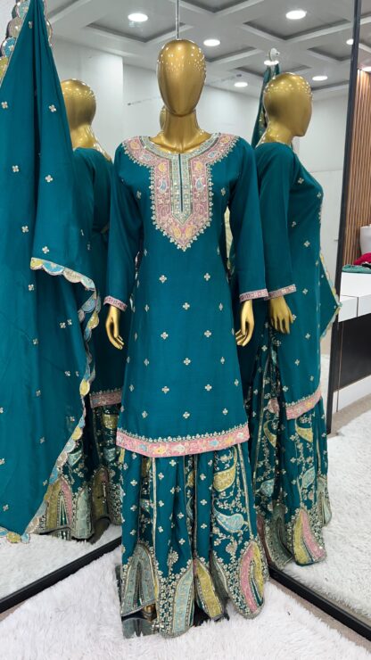 THE LIBAS ZF 377 PEACOCK BLUE SHARARA SET ONLINE WHOLESALE