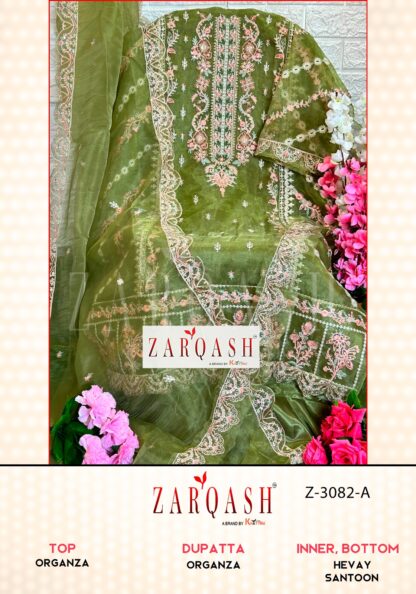 ZARQASH Z 3082 A ORGANZA PAKISTANI SALWAR KAMEEZ ONLINE