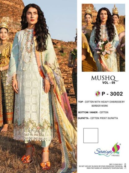 SANIYA TRENDZ MUSHQ CHIKANKARI VOL 09 P 3002 PAKISTANI SUITS WITH PRICE