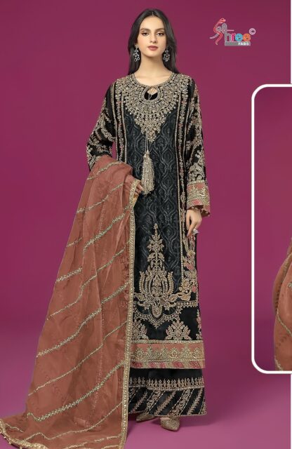 SHREE FABS K 5073 BLACK WITH ORANGE PAKISTANI SUITS FOR WOMEN