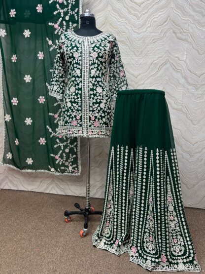 THE LIBAS COLLECTION HK 1611 GREEN EMBROIDERED GARARA ONLINE