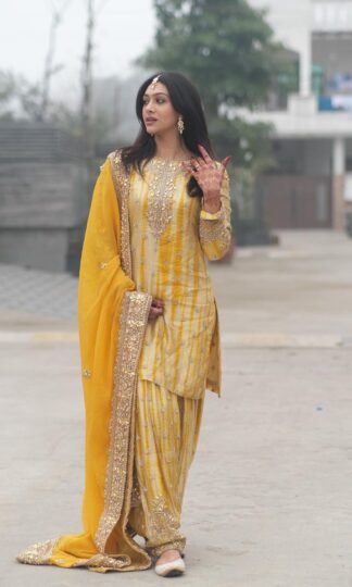 THE LIBAS COLLECTION SSR 480 PURE CHINNON SILK PTIALA YELLOW SUITSTHE LIBAS COLLECTION SSR 480 PURE CHINNON SILK PTIALA YELLOW SUITS