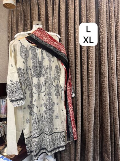 THE LIBAS PRINTED OFF WHITE COTTON STITCHED SINGLE PAKISTANI KURTI ONLINE