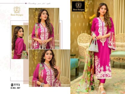 ZIAAZ DESIGNS 597 HOT PINK SEMI STITCHED 7773 PAKISTANI SUITS ONLINE