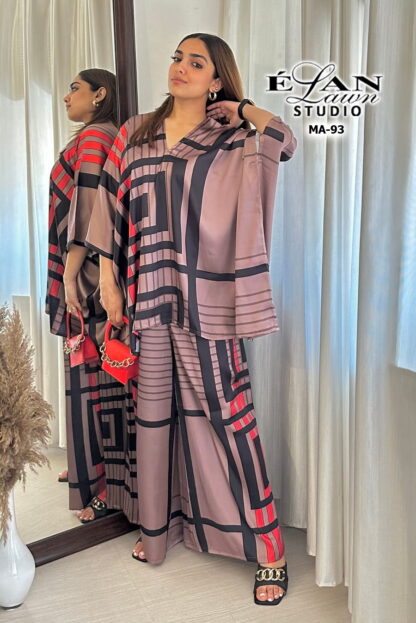 ELAN LAWN STUDIO MA 93 CHOCO STITCH NEW V NECK CO-ORD SETS ONLINE