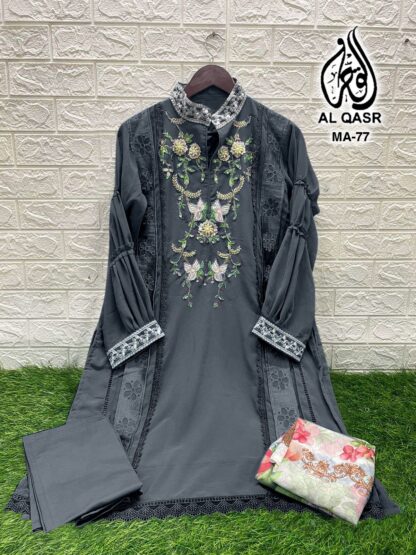 AL QASR MA 77 GREY STRACHABLE READYMADE KURTI ONLINE SHOPPING