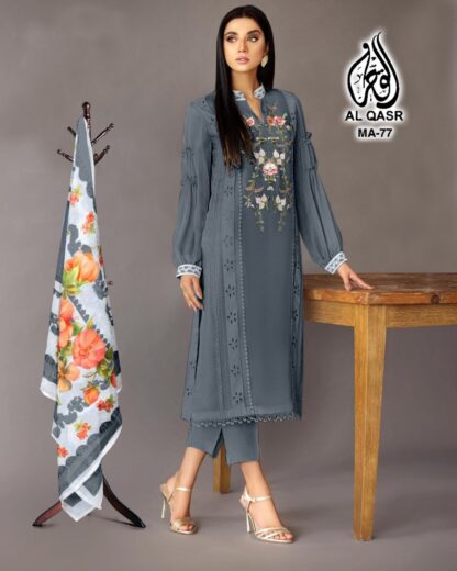 AL QASR MA 77 GREY STRACHABLE READYMADE KURTI ONLINE SHOPPING