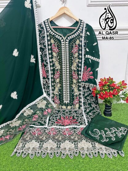 AL QASR MA 85 GREEN READYMADE PAKISTANI KURTI WITH PRICE