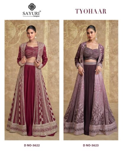 SAYURI DESIGNER TYOHAAR 5622 FREE SIZE STITCHED CHINON SILK PARTY WEAR DREES ONLINE