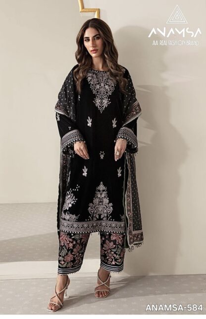 ANAMSA 584 VELVET SEMI STITCHED PAKISTANI SUITS SUPERHIT DESIGN - Image 5