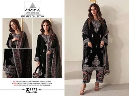 ANAMSA 584 VELVET SEMI STITCHED PAKISTANI SUITS SUPERHIT DESIGN