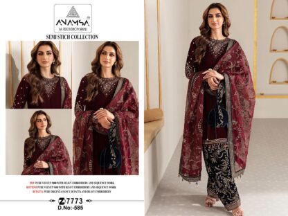 ANAMSA 585 SEMI STITCHED VELVET PAKISTANI SUIT AT BEST PRICE