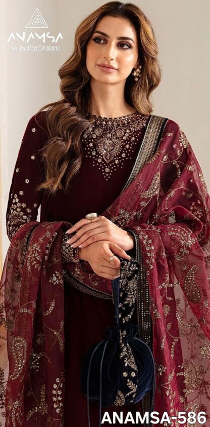 ANAMSA 585 SEMI STITCHED VELVET PAKISTANI SUIT AT BEST PRICE - Image 4