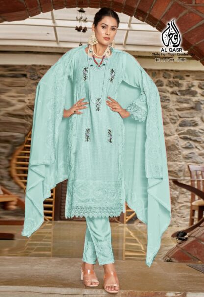 AL QASR MA 100 ELECTRIC BLUE PAKISTANI KURTI ONLINE SUPPLIER