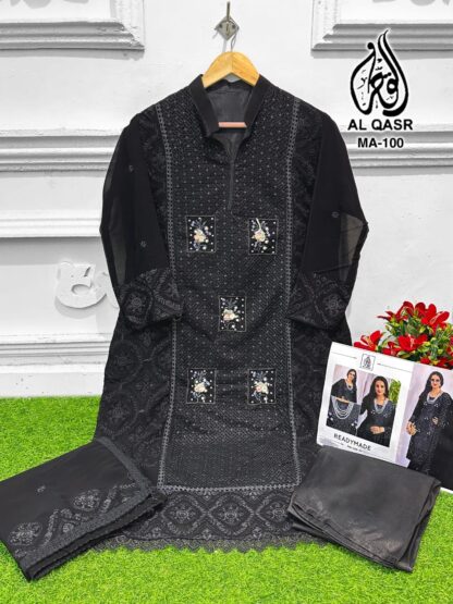 AL QASR MA 100 BLACK READYMADE PAKISTANI KURTI ONLINE