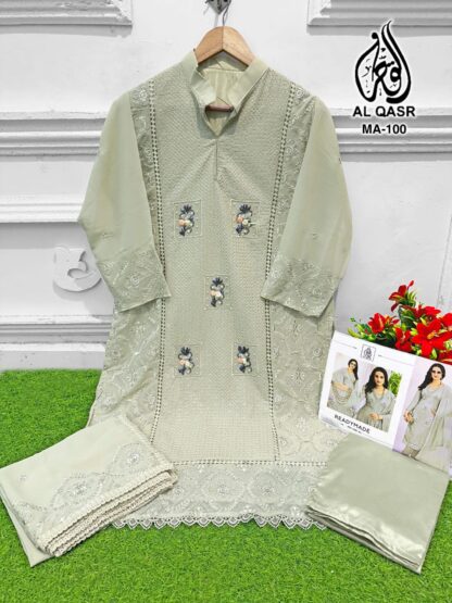 AL QASR MA 100 STEEL PEARL GREY READYMADE PAKISTANI KURTI WITH PRICE