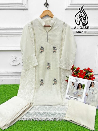 AL QASR MA 100 DOVER WHITE PAKISTANI KURTI SINGLE PIECE