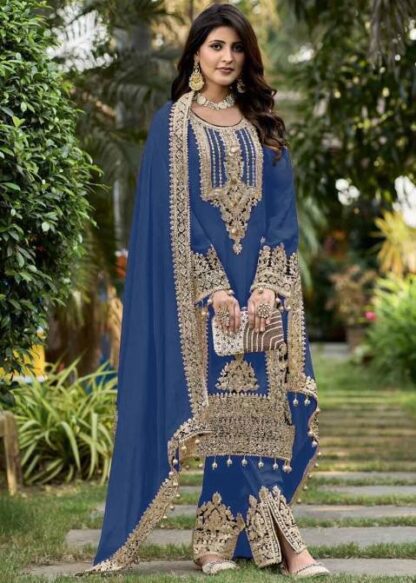 THE LIBAS KF 1628 BLUE FUAX GEORGETTE PAKISTANI SUITS FOR WOMEN