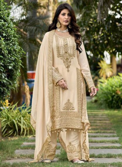 THE LIBAS KF 1628 CREAM FUAX GEORGETTE PAKISTANI SUIT AT BEST PRICE